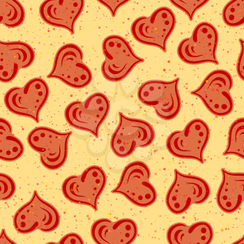 Valentine Holiday Seamless Background with Red Hearts, Tile Pattern. Vector