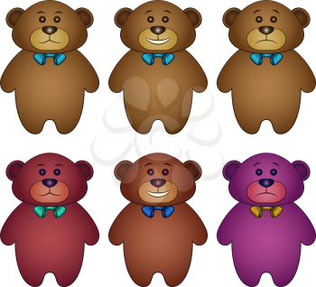 Set Cartoon Toy Teddy Bears, Funny and Sad, Isolated on White Background. Vector