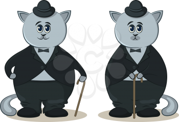 Cat in a Bowler Hat and with a Cane, a Symbol of the Old Movie Artist Charlie Chaplin. Vector