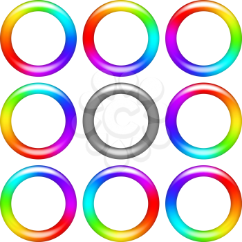 Billet for flash animation. Revolving rainbow ring, eight positions and gray version. Web design element. Vector eps10, contains transparencies