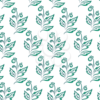 Nature floral graphic seamless background, stylized pattern on white background. Vector