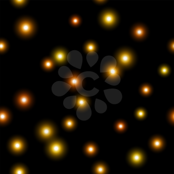 Burning holiday Christmas sparks, abstract seamless background, isolated on black. Vector eps10, contains transparencies