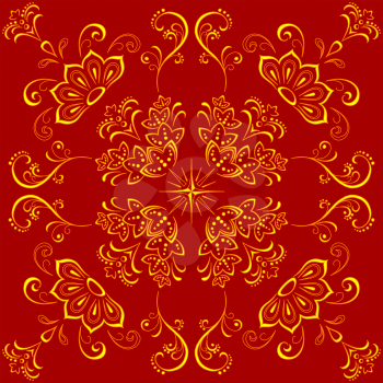 Abstract floral seamless red and yellow vector background