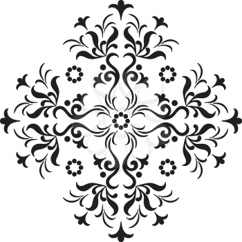 Abstract symbolical floral black pattern, design element, isolated on white. Vector