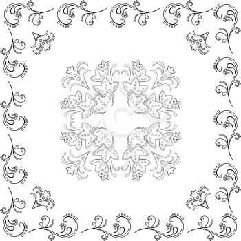 Abstract background, floral vector pattern, monochrome contour