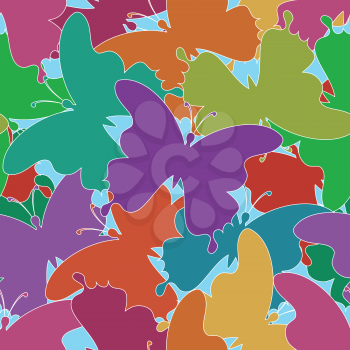 Abstract seamless background with colorful butterflies silhouettes. Vector