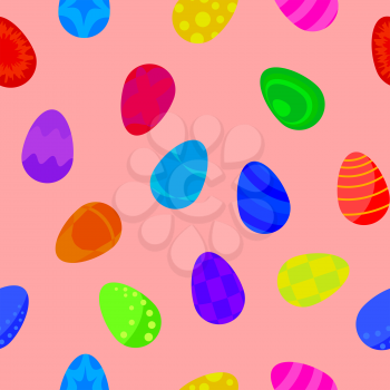 Seamless holiday background, Easter eggs with various color patterns. Vector