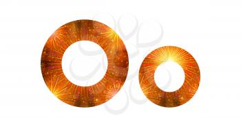 Set of English letters signs uppercase and lowercase O, stylized gold and orange holiday firework with stars and flares, elements for web design. Eps10, contains transparencies. Vector