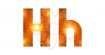 Set of English letters signs uppercase and lowercase H, stylized gold and orange holiday firework with stars and flares, elements for web design. Eps10, contains transparencies. Vector
