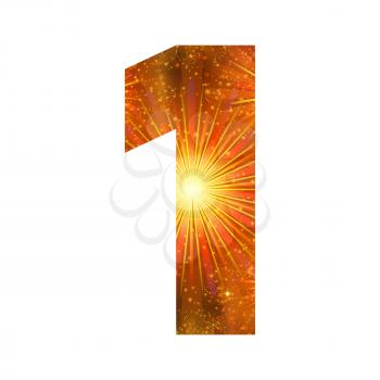 Mathematical sign, number one, stylized gold and orange holiday firework with stars and flares, element for web design. Eps10, contains transparencies. Vector