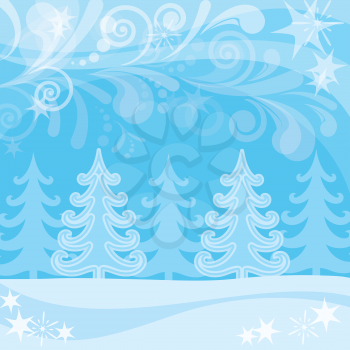 Christmas landscape, winter snowy forest and abstract patterns, background for holiday design. Vector eps10, contains transparencies