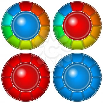 Set of Round Glass Buttons, Computer Icons with Frames of Different Colors for Web Design. Eps10, Contains Transparencies. Vector