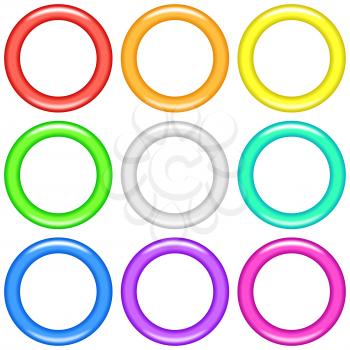 Set of glass rings, of various colors, computer icons for web design, isolated on white background. Vector eps10, contains transparencies