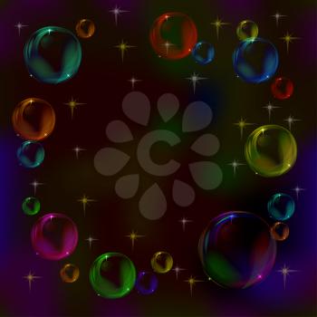 Abstract background, multi-coloured transparent bubbles on dark, eps10, contains transparencies. Vector