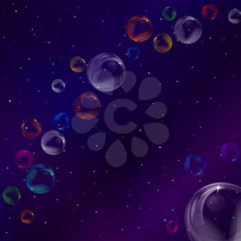Abstract background with color transparent bubbles on dark. Vector eps10, contains transparencies