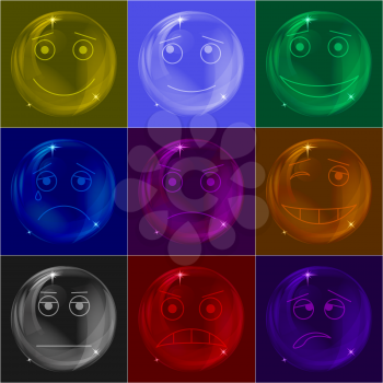 Set of various colored smileys soap bubbles, eps10, contains transparencies. Vector