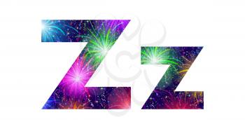 Set of English letters signs uppercase and lowercase Z, stylized colorful holiday firework with stars and flares, elements for web design. Eps10, contains transparencies. Vector