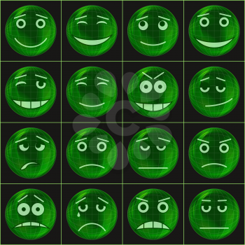 Set of various smileys in green soap bubbles. Eps10, contains transparencies. Vector
