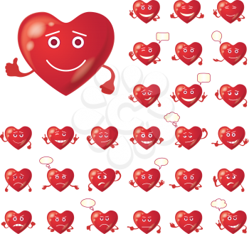 Set of Valentine hearts smileys, love signs, symbolizing various emotions. Eps10, contains transparencies. Vector