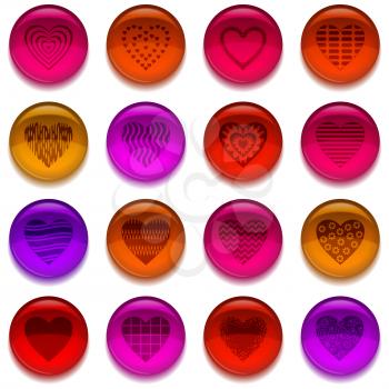 Set of buttons with valentine hearts, love symbols. Eps10, contains transparencies. Vector