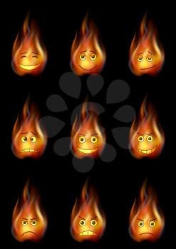 Set of Smileys, Stylized Flames, Symbolizing Various Human Emotions. Eps10, Contains Transparencies. Vector