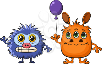 Set of Cute Different Cartoon Monsters, Colorful Characters with Toy Balloon, Elements for your Design, Prints and Banners, Isolated on White Background. Vector