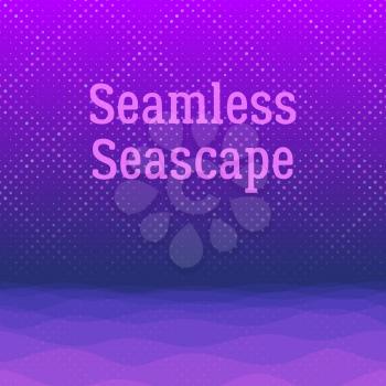 Horizontal Seamless Landscape, Pink and Lilac Seascape, Silent Sea and Dark Sky with Abstract Pattern, Nature Background for Your Design. Eps10, Contains Transparencies. Vector