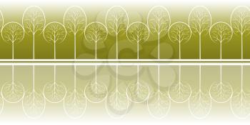 Horizontal Seamless Background with Summer Landscape, Contour Pictogram Forest Trees, Tile Pattern for your Design. Vector