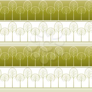 Seamless Striped Background with Summer Landscape, Contour Pictogram Forest Trees, Tile Pattern for your Design. Vector