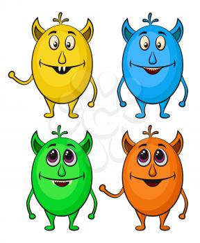 Set of Funny Colorful Cartoon Characters, Different Monsters, Elements for your Design, Prints and Banners, Isolated on White Background. Vector