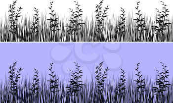 Line Seamless Landscape with Black Silhouette Grass, Isolated on White and Color Background, Element for Your Design. Vector