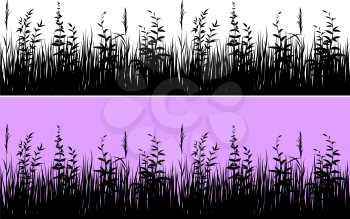 Line Seamless Landscape with Black Silhouette Grass, Isolated on White and Color Background, Element for Your Design. Vector