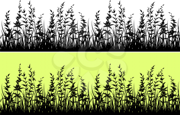 Line Seamless Landscape with Black Silhouette Grass, Isolated on White and Color Background, Element for Your Design. Vector