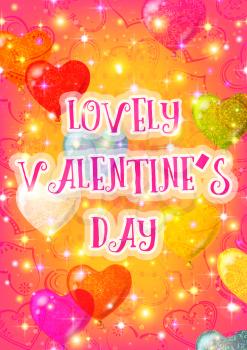 Valentine Holiday Background with Hearts and Balloons on Gold and Pink. Eps10, Contains Transparencies. Vector