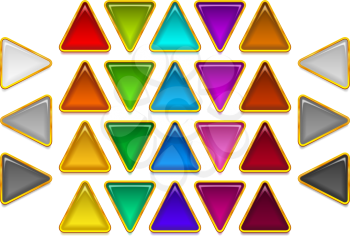 Set of Glass Triangular Buttons, Arrow Pointers, Computer Icons of Different Colors. Eps10, Contains Transparencies. Vector