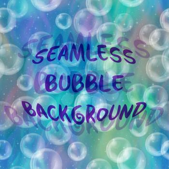 Seamless Abstract Pattern, Bubbles on Tile Background, Blue Sky with Stars. Eps10, Contains Transparencies. Vector