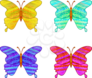 Set of Colorful Butterflies with Pattern Wings, Isolated Icons on White. Eps10, Contains Transparencies. Vector