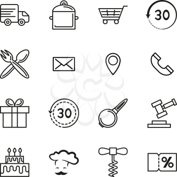 Set of Computer Icons of Online Cookware Store, Various Black Pictogram Signs, Isolated on White. Vector
