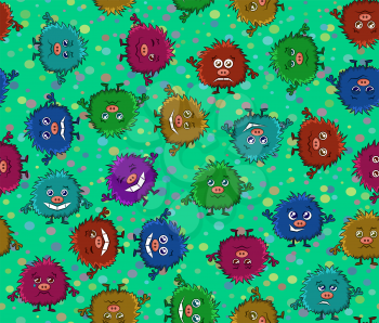 Seamless Background for your Design with Different Cartoon Monsters, Colorful Tile Pattern with Cute Funny Characters. Vector