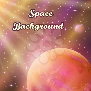 Fantastic Space Background with Unexplored Symbolic Planet, Satellite, Sun and Stars. Eps10, Contains Transparencies. Vector