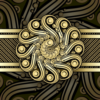 Steampunk background with metallic swirl elements.