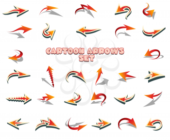 Set of curved arrow signs drawn in cartoon style. Isolated on white background.