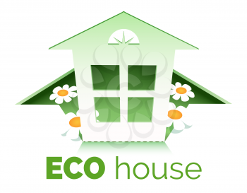 Illusration of eco house symbol. Only free font used. Isolated on white background.