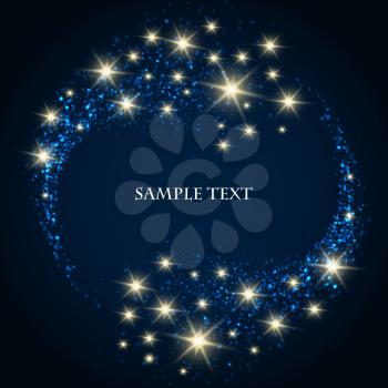 Abstract background with bubbles and shining stars on dark blue background and text sample.