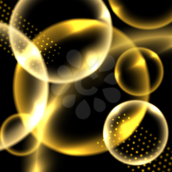 Lighting abstract circles background. Glowing elements on black.