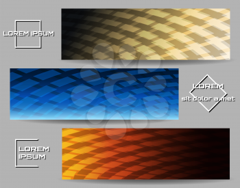 Abstract industrial header or banner drawn in three color variations with text samples.