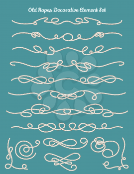 Set of Old Rope Design elements. Drawn in vintage style. Knots, corners, dividers and headers.