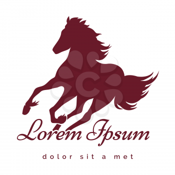 Running Stallion logo or emblem. Only free font used. Isolated on white background.