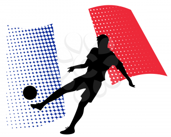 vector illustration of france soccer player silhouette against national flag isolated on white