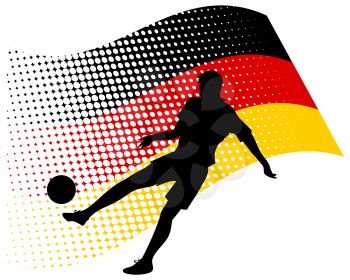 vector illustration of germany soccer player silhouette against national flag isolated on white